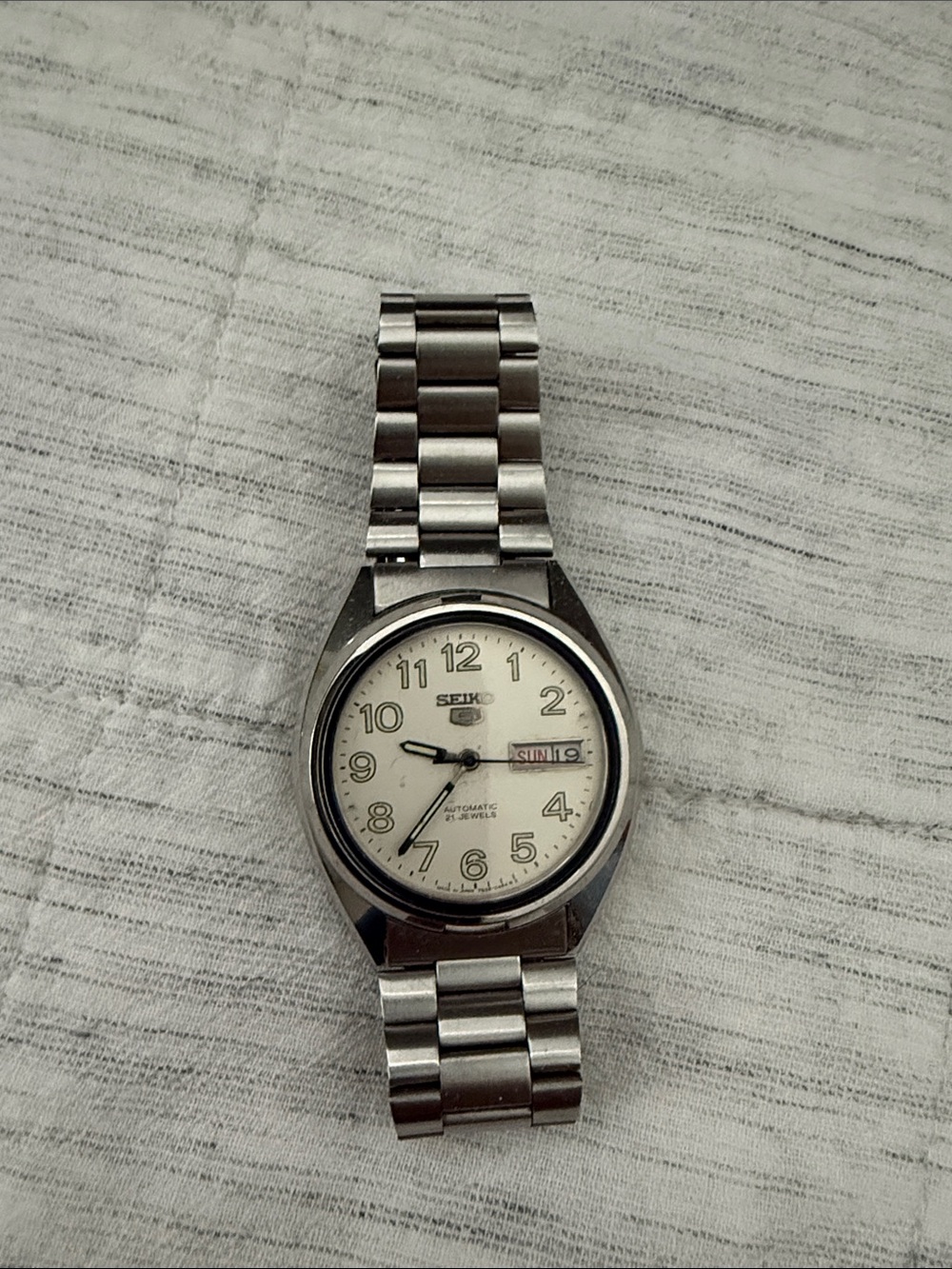 Seiko Silver Watch with White Dial